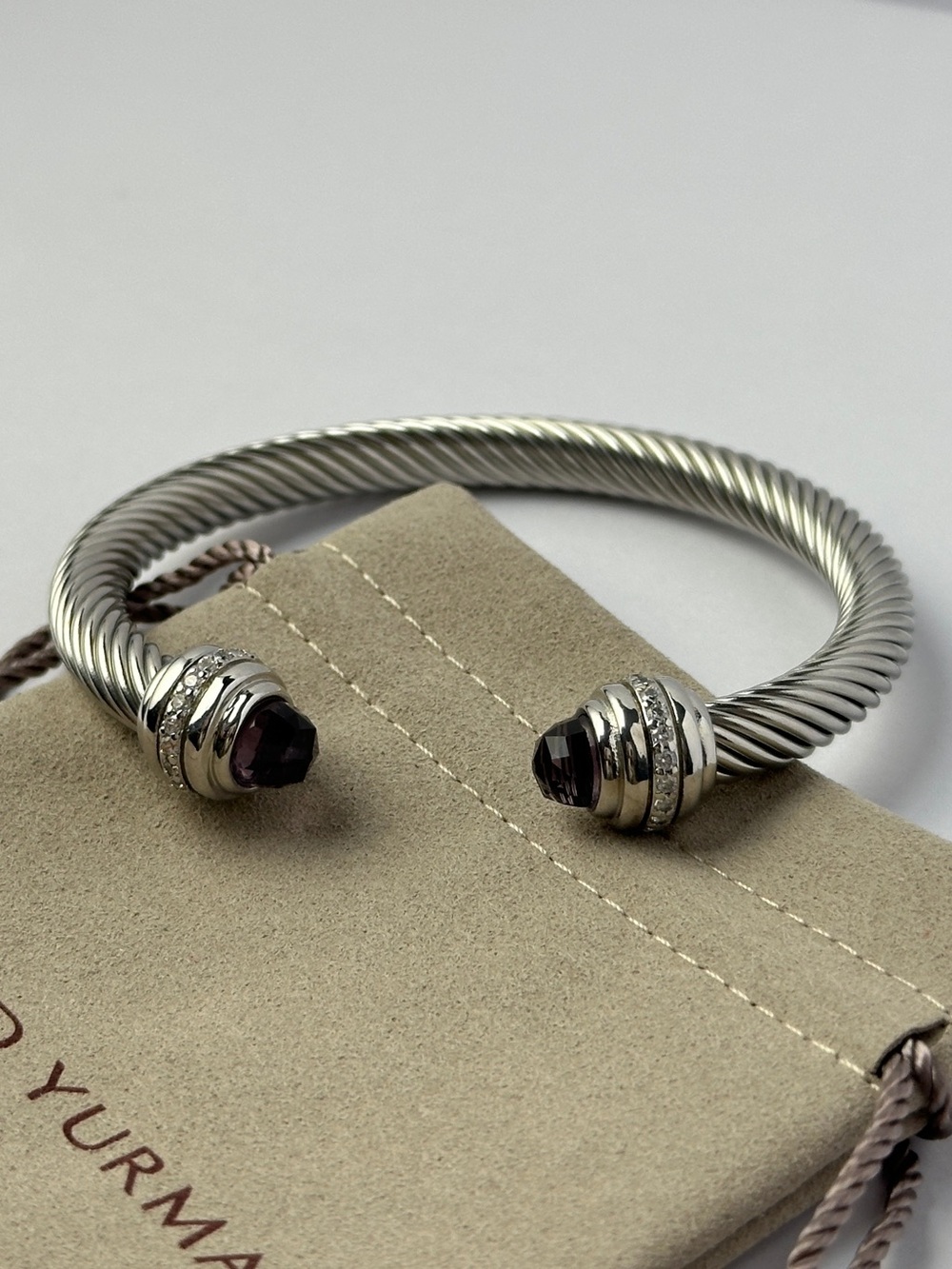 David Yurman Purple Amethyst & Diamond Cable Classic Bracelet Size Large
